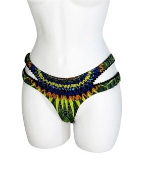 Salty Mermaid Reversible Bikini Bottom XS Jaguar Flamingo Strappy Cheeky Swim
